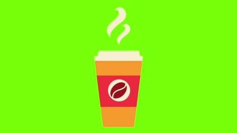 animation of a paper cup of hot coffee on a green screen background