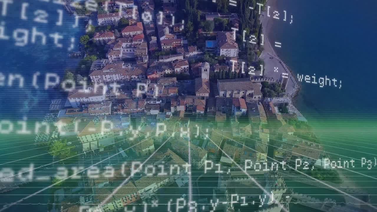 풍경 위의 컴퓨터 데이터 처리의 애니메이션