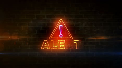 alert cyber security symbol neon on brick wall