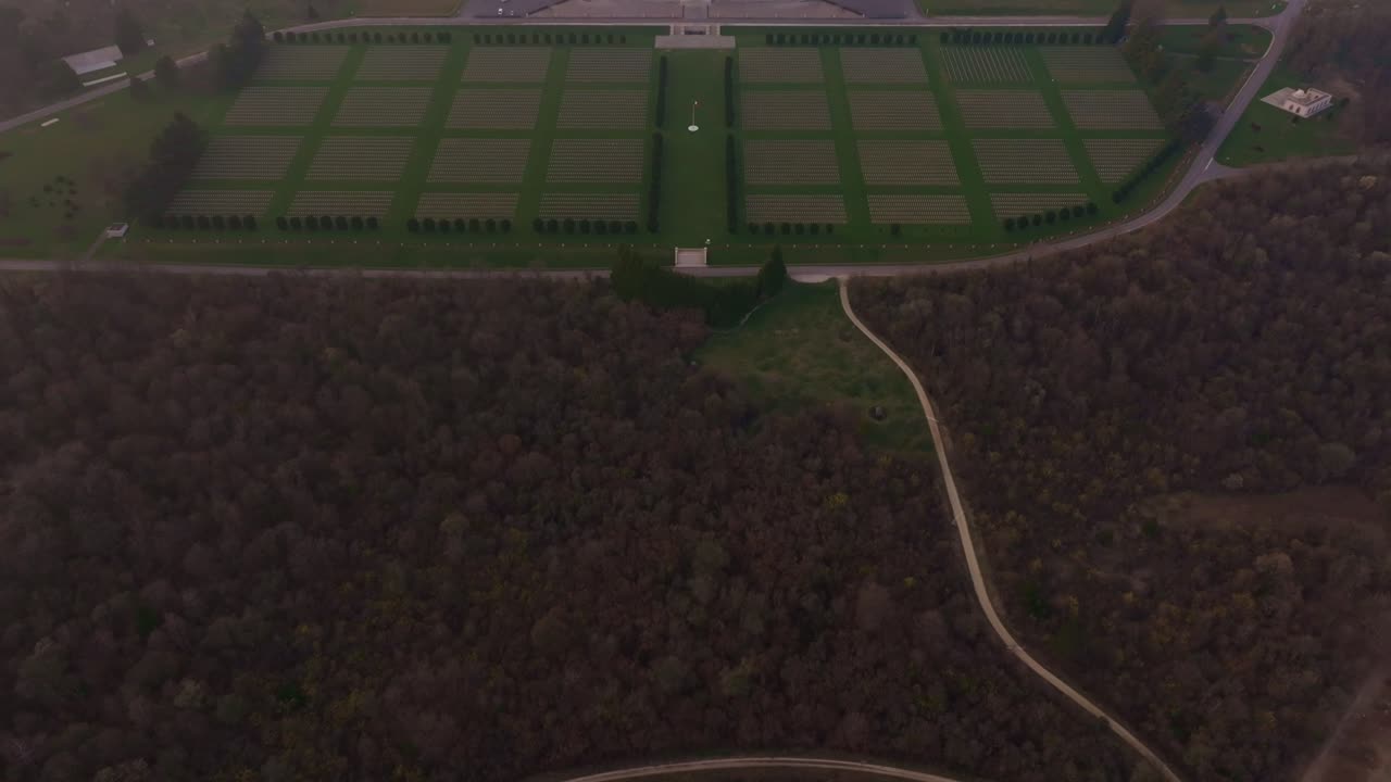Aerial view of battlefield cemetery and Douaumont Ossuary Verdun