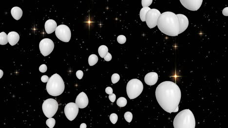 animación de globos blancos volando sobre las estrellas