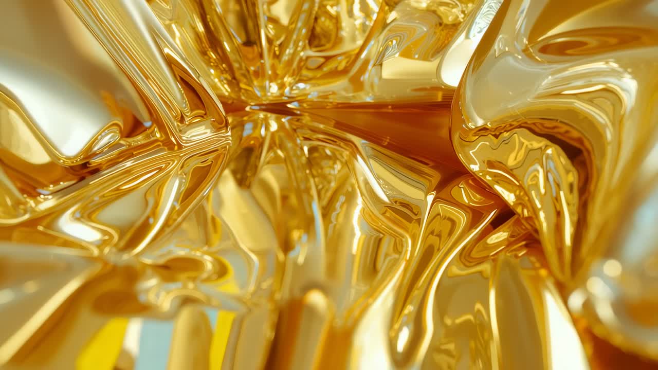 Morphing golden structure folding in and out in abstract space, with rippling ridges and valleys