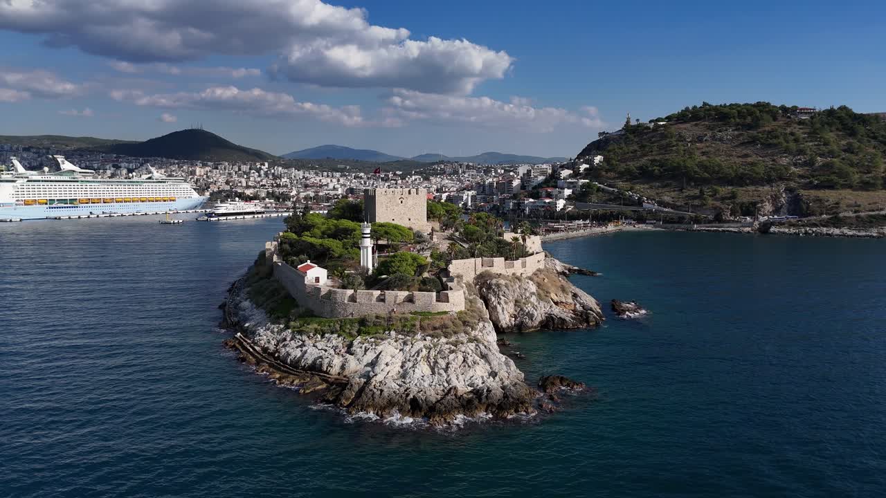 Kuşadası Castle view from the sea of this historic military outpost in modern-day Turkey