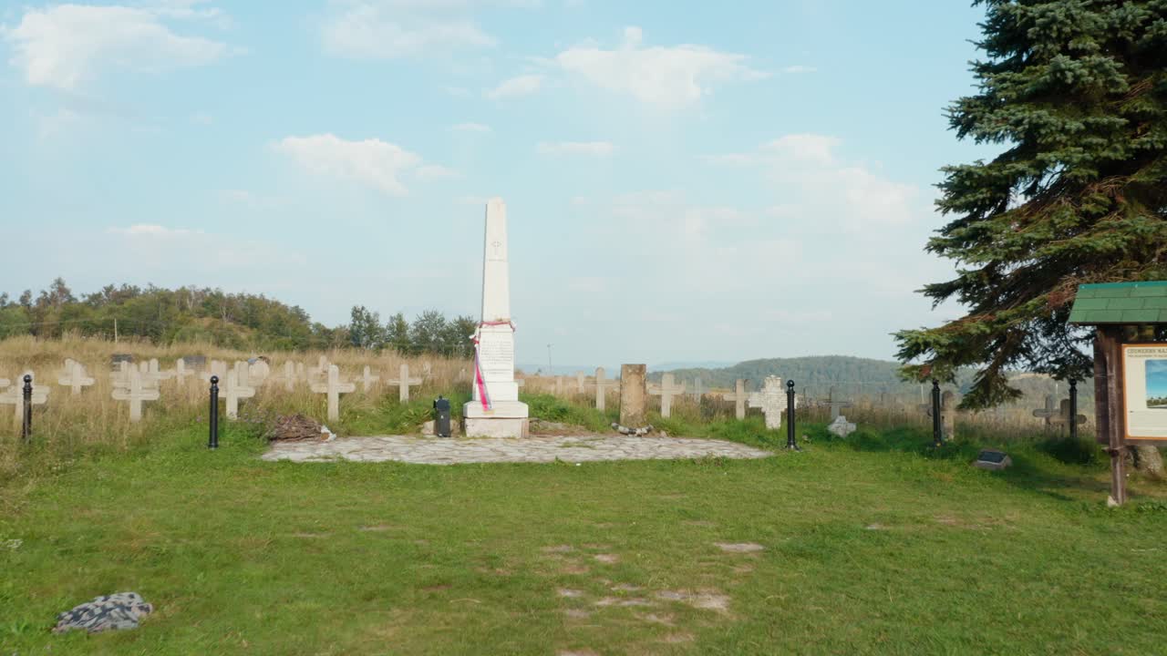 вид с воздуха на мемориальное кладбище на горе явор, сербия, посвященное погибшим солдатам в войне против османской империи