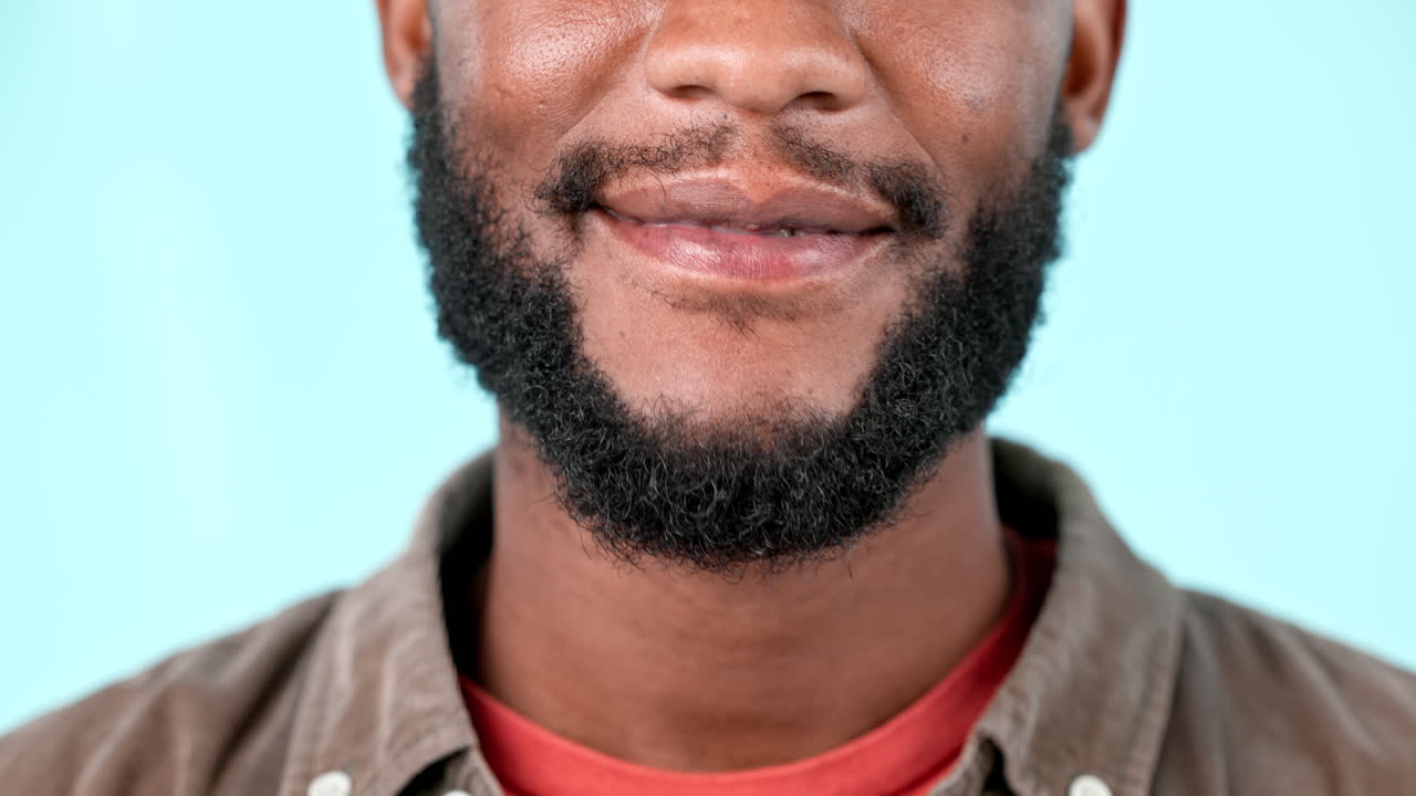 Mouth, pointing and teeth of man with smile