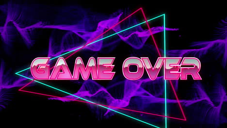 animation of game over text over neon lines and pattern background