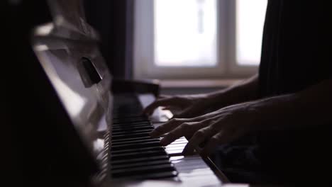 close-up of pianist's hands professionally play the piano