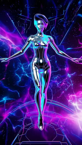 cybernetic being in a vibrant digital realm