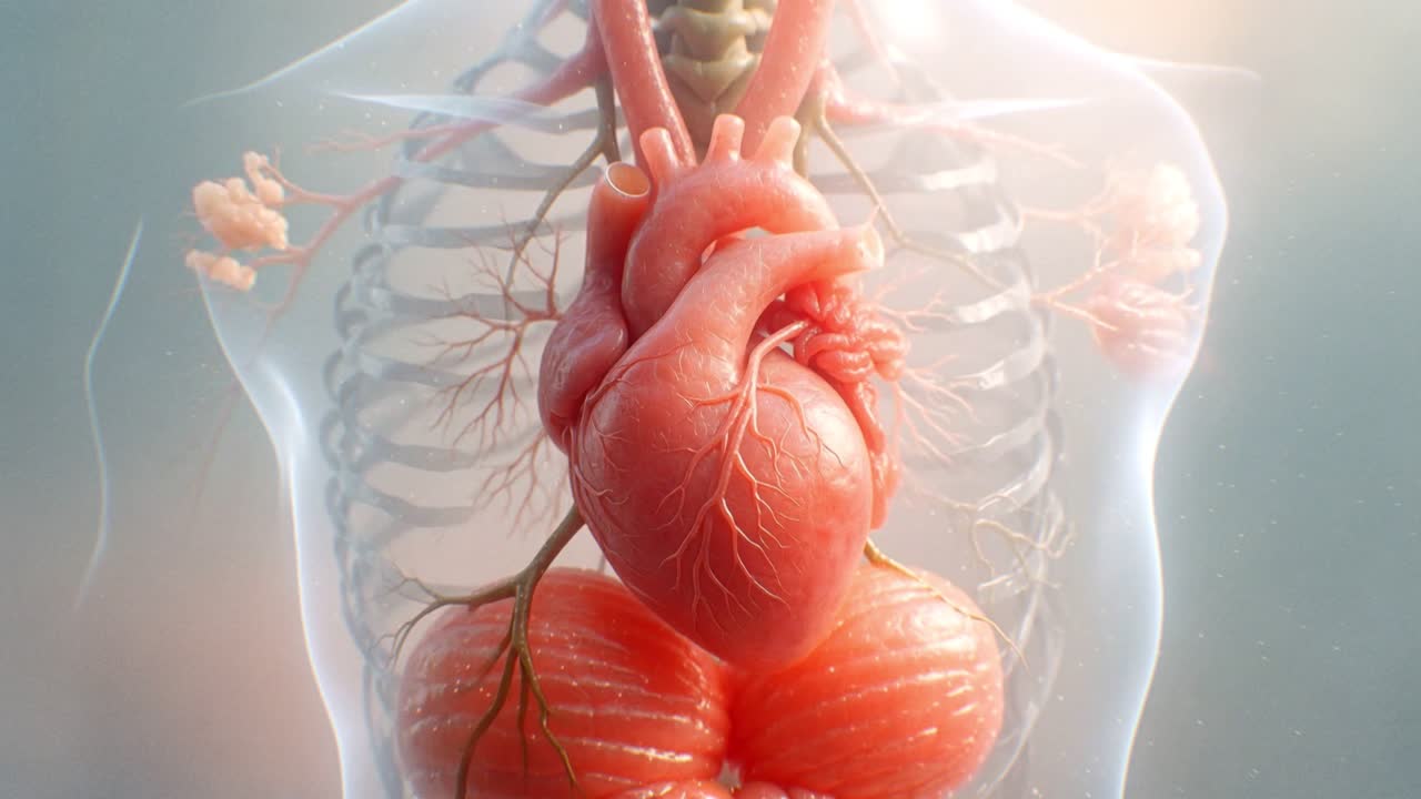 Animazione 3D del cuore umano e formazione di organi interni