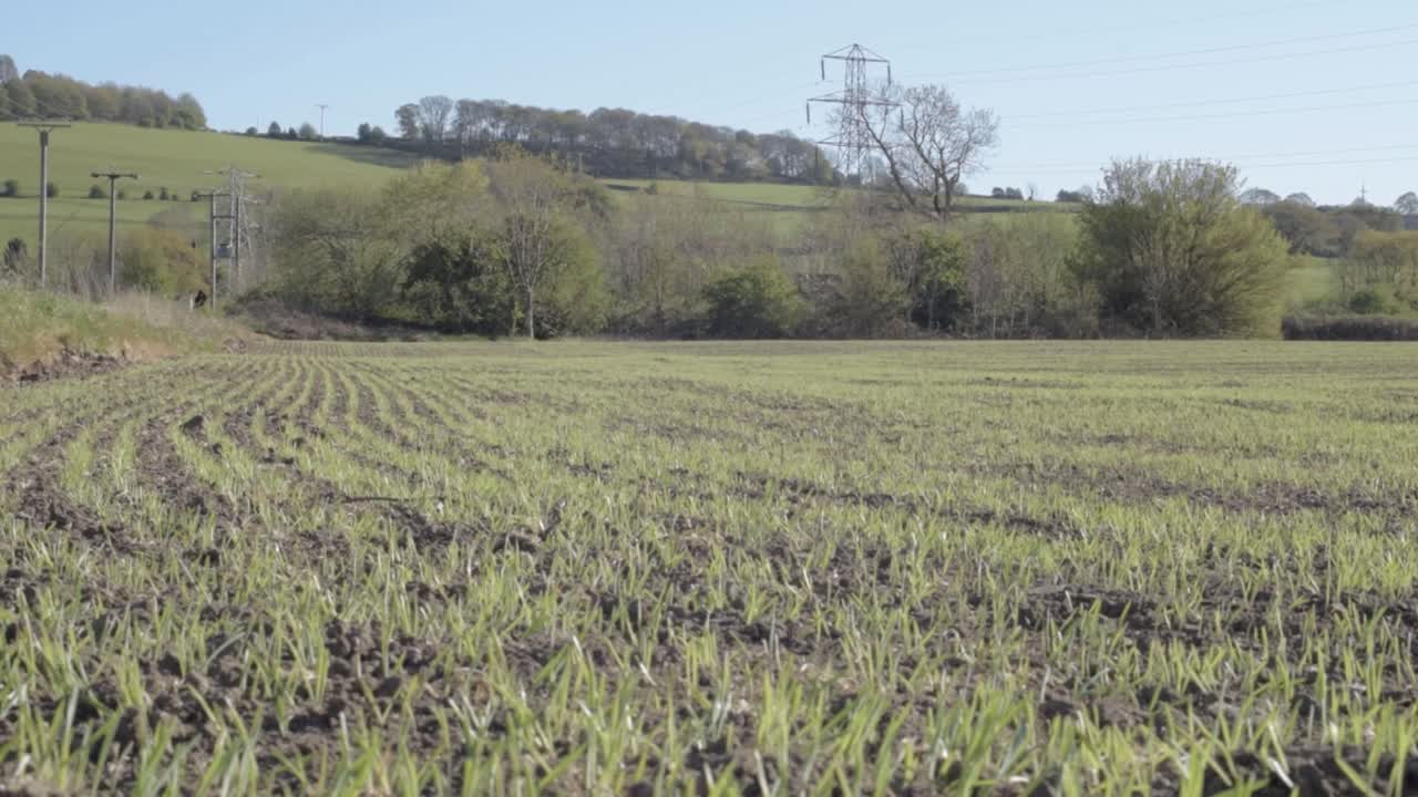 Champ labouré, plan panoramique sur un paysage étendu