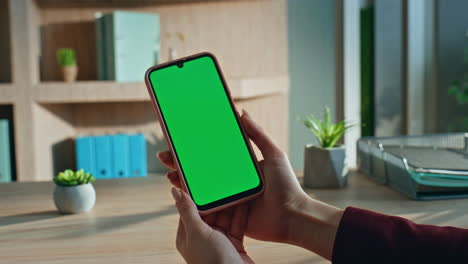 manager reading message chroma key mobile phone working ar office desk close up