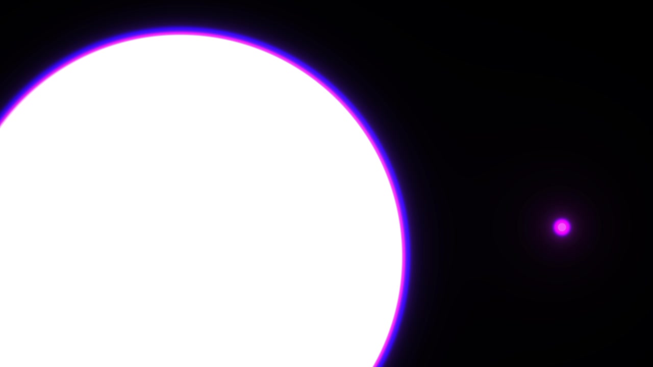 Animazione astratta di un cerchio bianco luminoso con punti viola in movimento