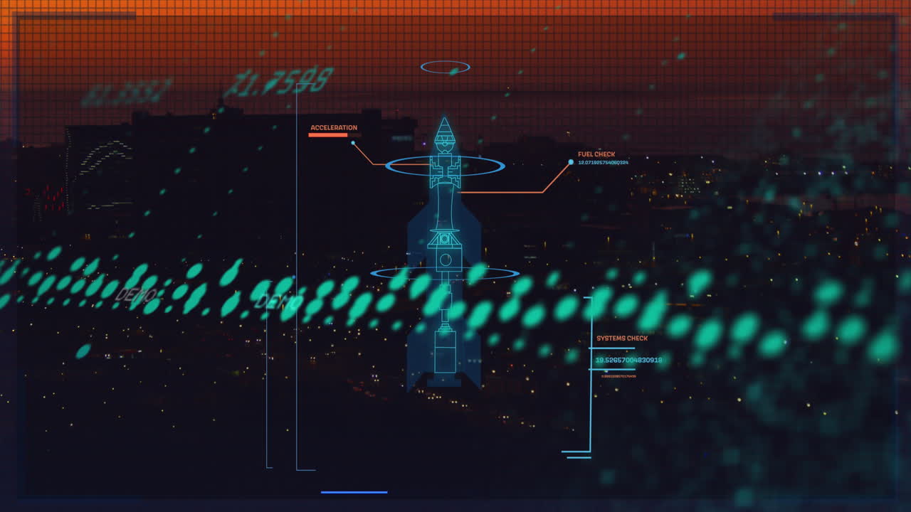 animación del gráfico y el tráfico vial y el paisaje urbano por la noche