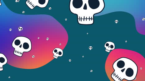 animation of floating skulls on colorful background