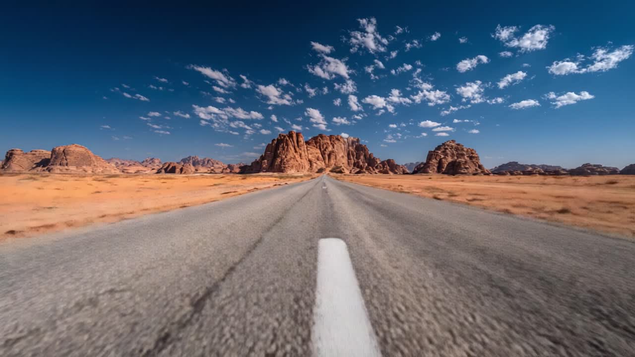 A Stunning Desert Road Journey: Captivating Views of Remote Landscapes Surrounded by Majestic Rock Formations and Expansive Skies in a Serene Environment