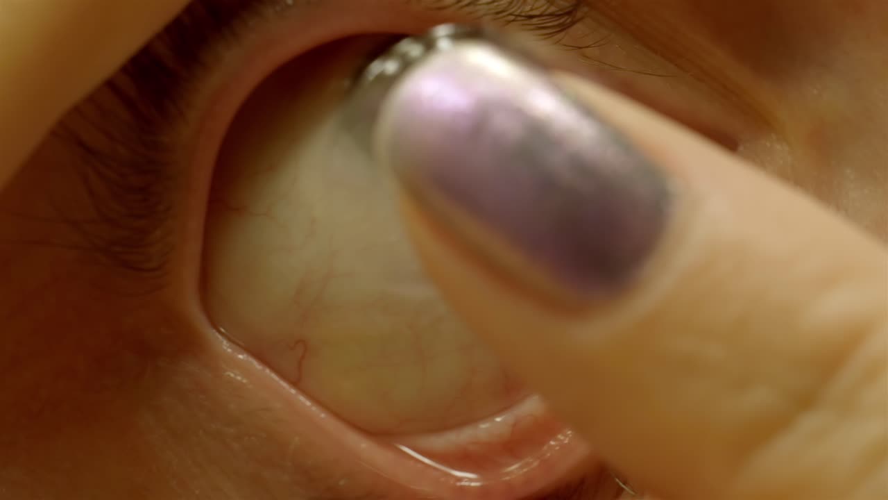 Placing Contact Lens on Eye Close-Up Finger Insertion 4K