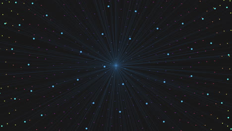 Neon-futuristic-dots-and-rays-from-shiny-sphere-on-dark-space