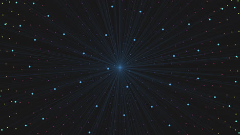 neon futuristic dots and rays from shiny sphere on dark space