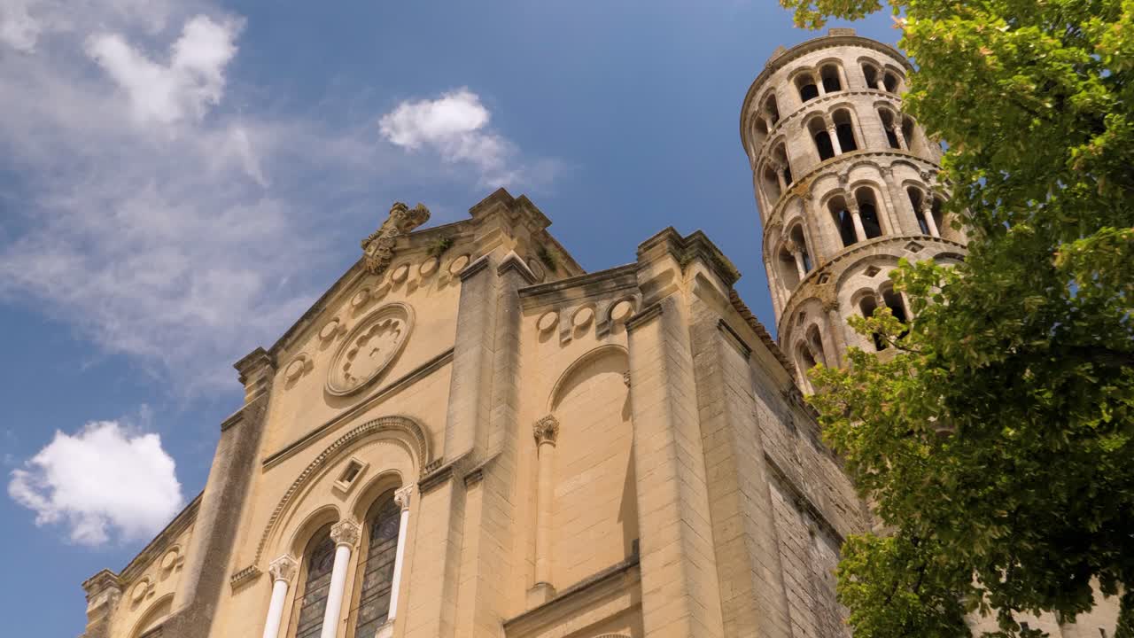 Slow orbiting shot showing the beautiful Roman Catholic Diocese of Uz&egrave;s