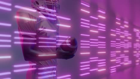 Animation-Von-Neonlinien-über-Einem-American-Football-Spieler-Auf-Neonhintergrund