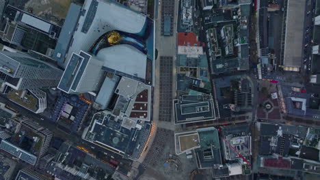 Aerial-birds-eye-overhead-top-down-view-of-building-along-Zeil-shopping-street.-Modern-design-building-of-MyZeil-centre.-Wide-pedestrian-zone.-Frankfurt-am-Main,-Germany