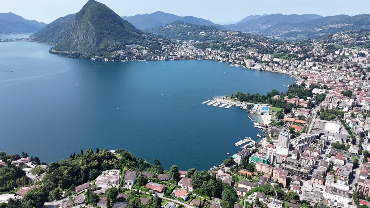 Lugano City Switzerland high angle drone ,aerial 4K footage
