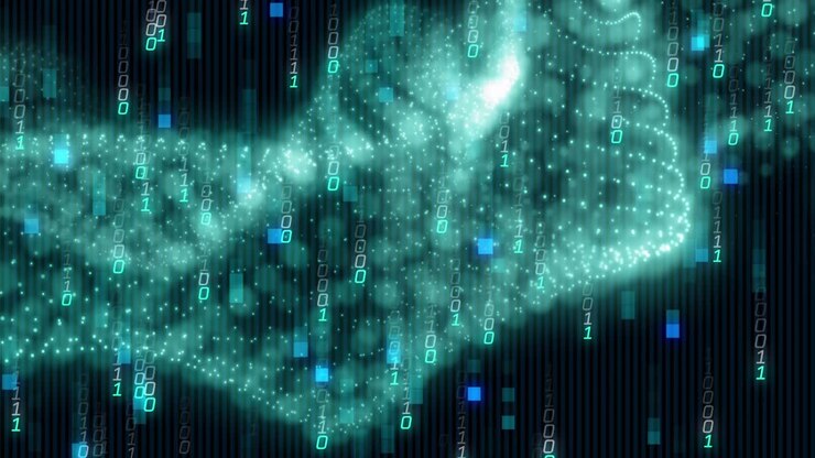 Animation of data processing on black background