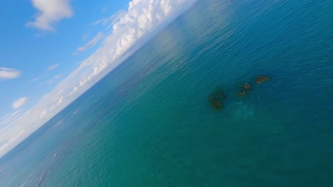 Turquoise-Seascape-Of-Playa-Las-Terrenas-In-Dominican-Republic---aerial-FPV