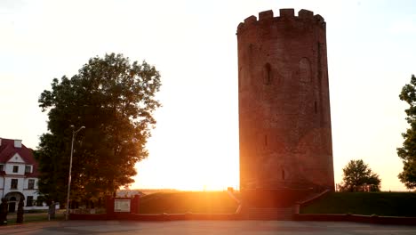 kamyenyets, brest region, belarus tower of kamyenyets in sunset or sunrise time