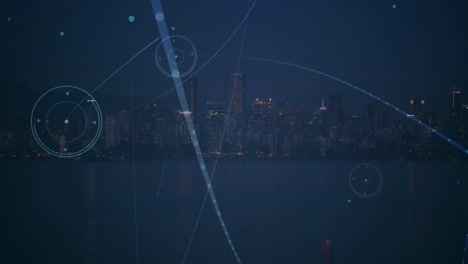 animation of network of connections over cityscape