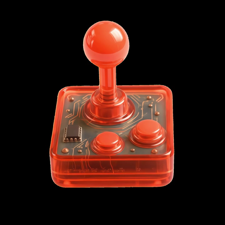 Controller Joystick Arcade Retrò Rosso Trasparente che Ruota su Sfondo Nero