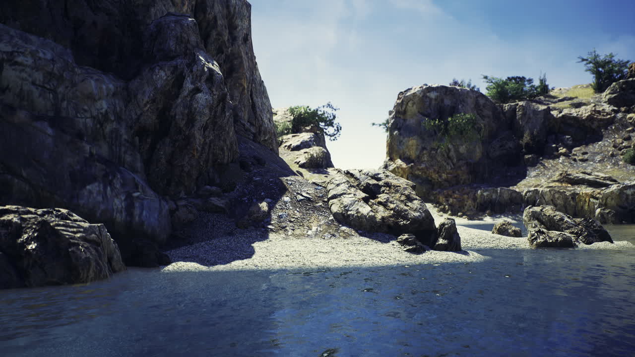 Coastal rock formation with clear water in a serene coastal area