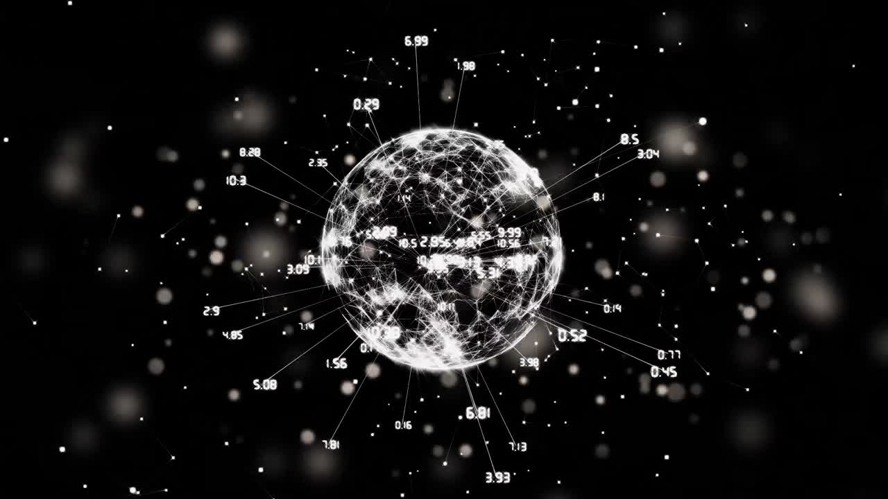animación de rastros de luz sobre el globo de conexiones con procesamiento de datos sobre fondo negro