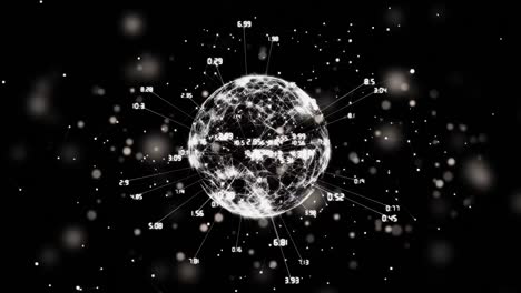 animación de rastros de luz sobre el globo de conexiones con procesamiento de datos sobre fondo negro