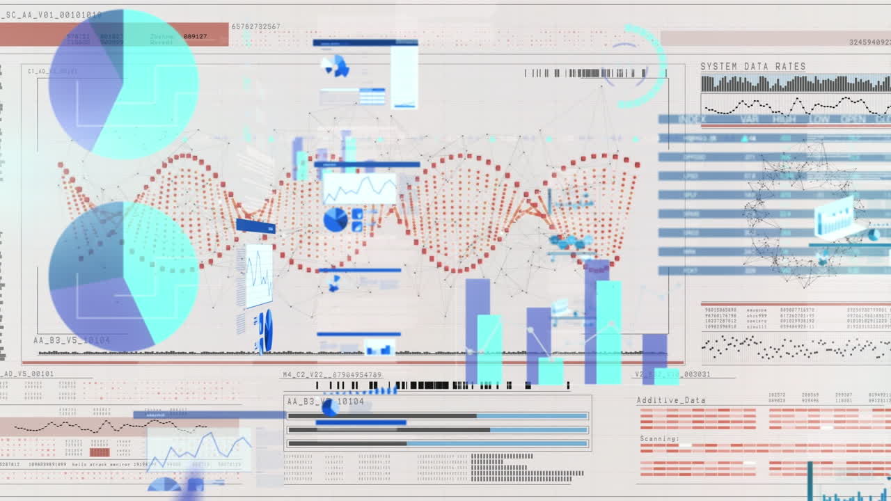 animación del giro de la cadena de adn y el procesamiento de datos con patrón verde