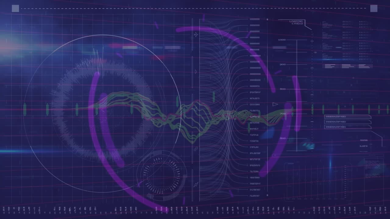 Animation of data processing over blue background