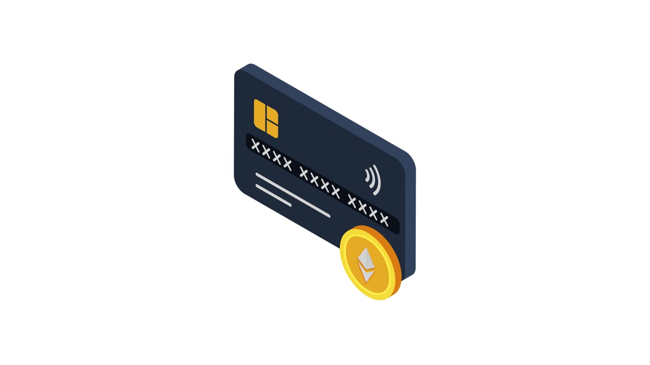 Isometric Animation of a Cryptocurrency Credit Card with Ethereum Coin