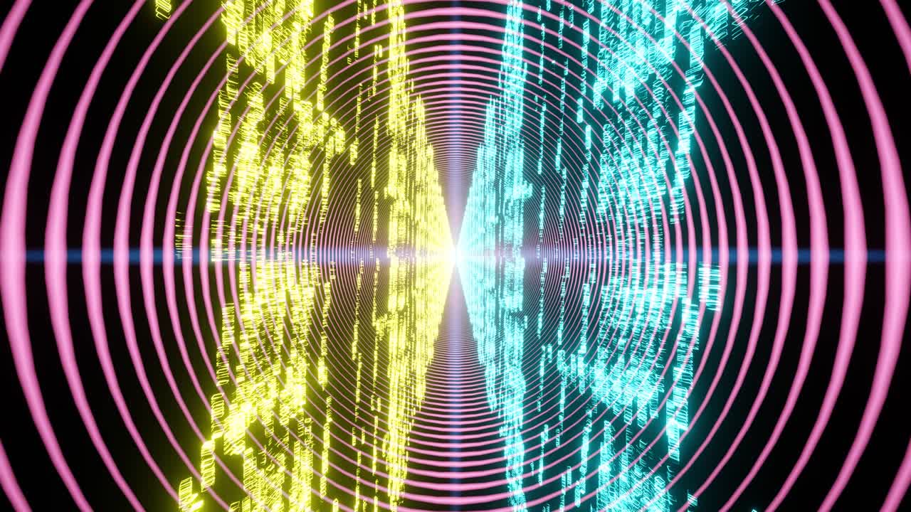 con vuelo de fondo en un túnel digital con bloques de transmisión de datos