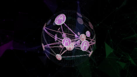 digital network sphere with interconnected nodes and data flow animation