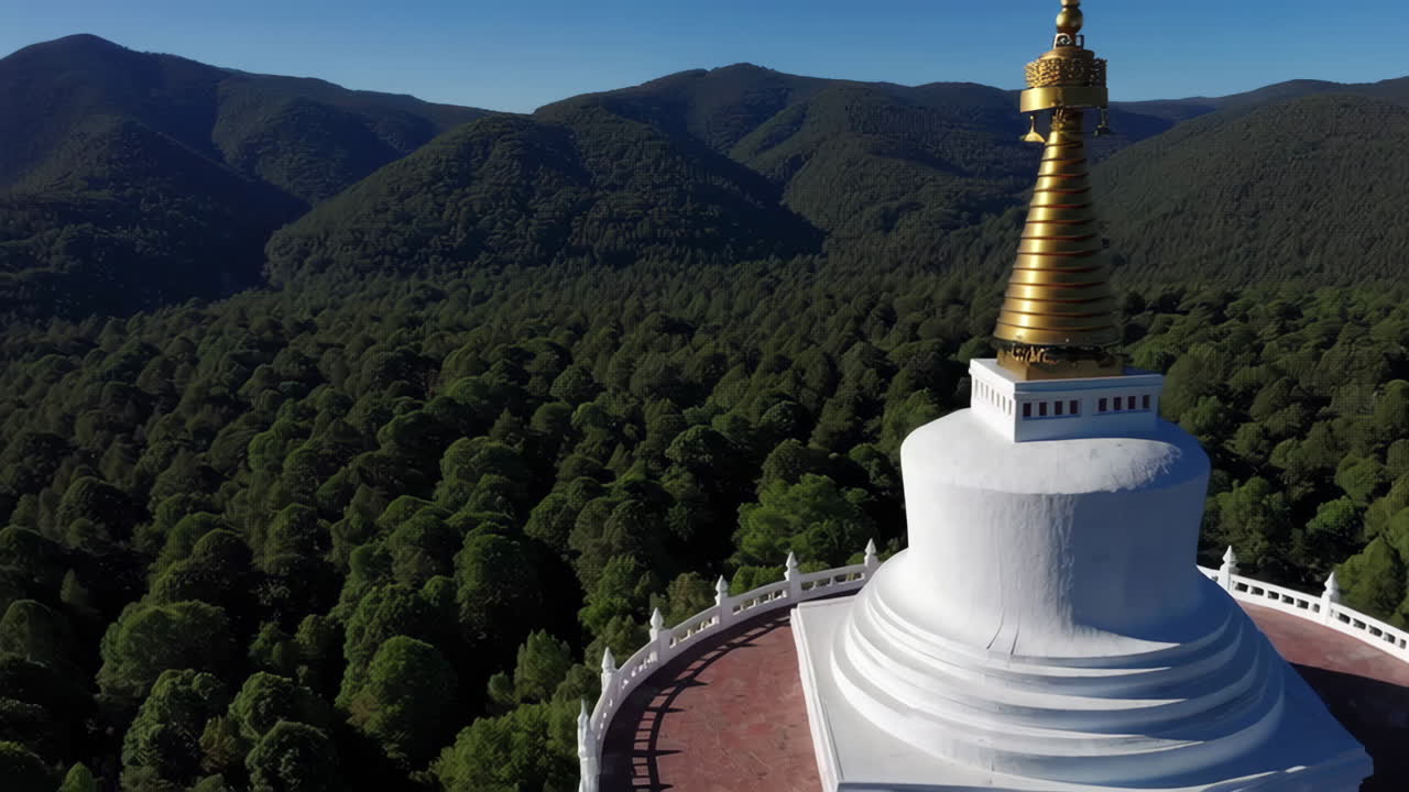 Aerial View of a Stupa in a Forest