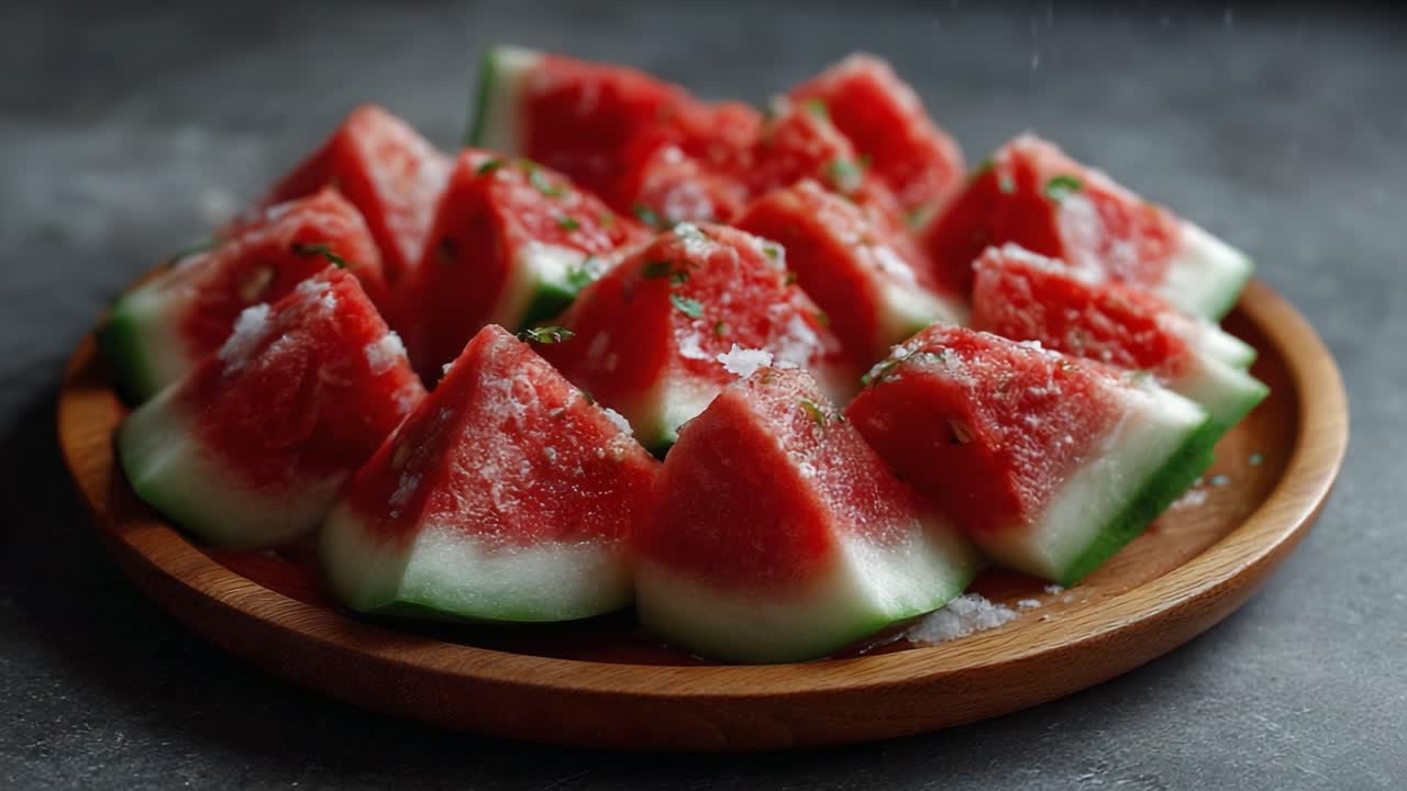 A Deliciously Crafted Plate of Chilled Watermelon Slices with Fresh Mint Garnish Perfect for a Refreshing Summer Treat or Healthy Snack