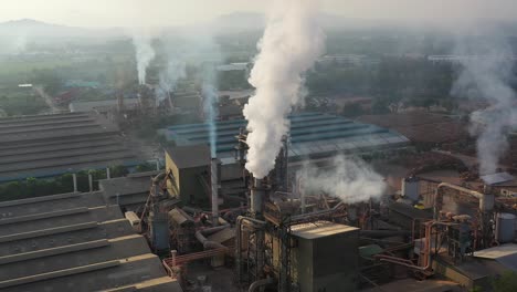 aerial view. industrial plants with pollution chimneys, air pollution from industrial plants