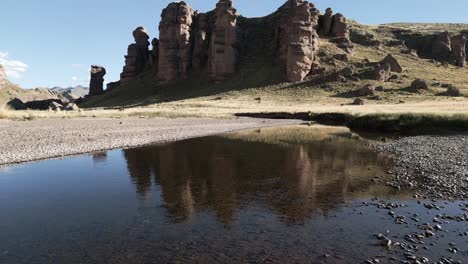 geologic formation of tinajani canyon in peru, weathered majestic rocks aerial view