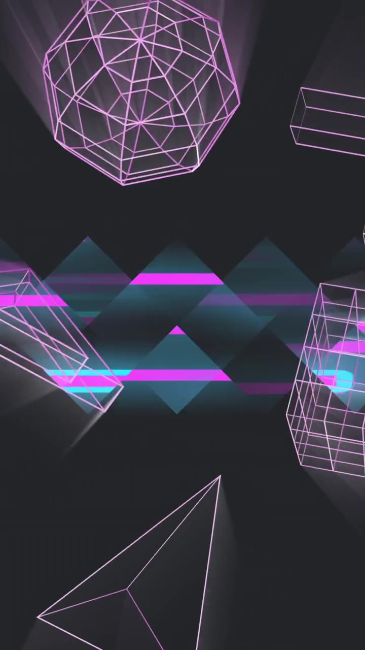 Animaatio 3D-muodoista valojouvojen yllä