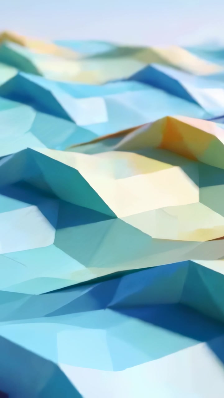 Vertical video: Dolly starting forward move over low-poly terrain, revealing hues to show triangles