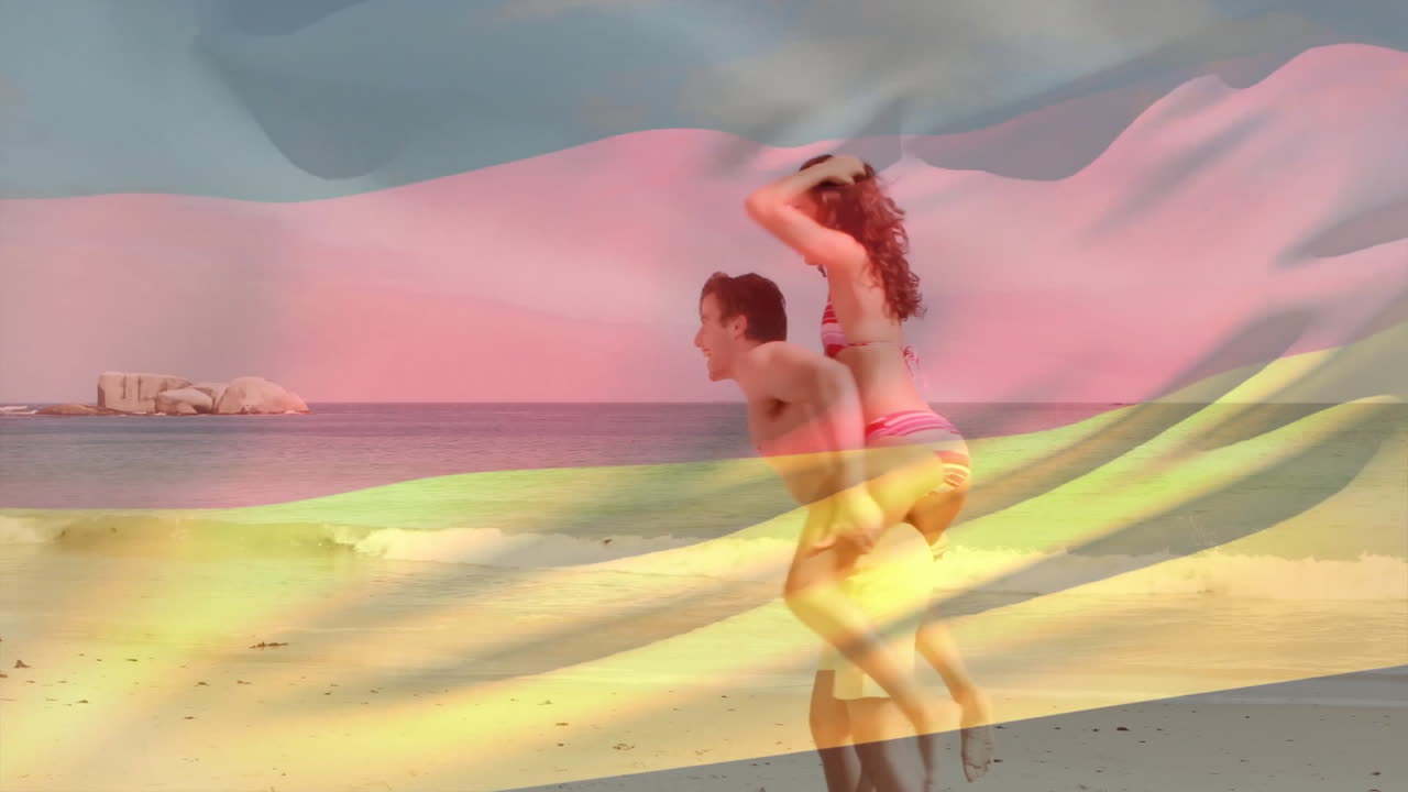 pareja disfrutando de la playa sobre la animación de la bandera alemana