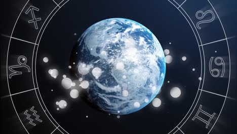 animation of spinning star sign wheel with planet earth and stars