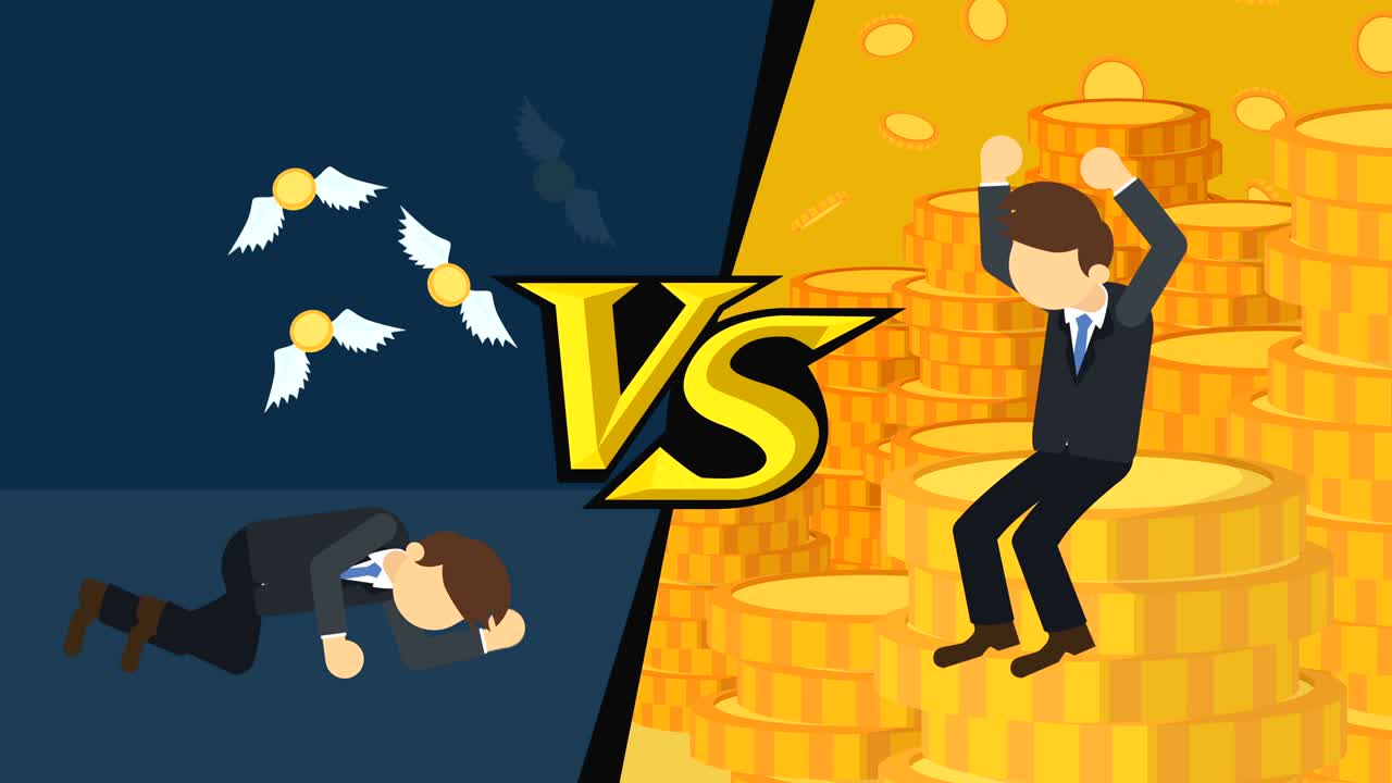 Business difference. Rich man versus poor man. Inequality concept. Loop illustration in flat style.