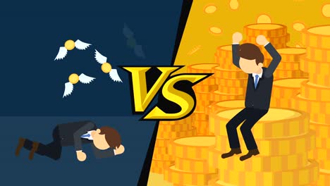 business difference. rich man versus poor man. inequality concept. loop illustration in flat style.