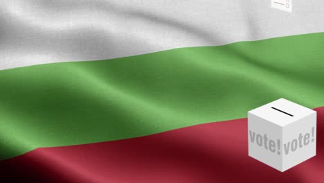 las papeletas de votación vuelan a la caja para la selección de bulgaria - caja de votación frente a la bandera - elección - voto - bandera de bulgaria - bandera búlgara de alto detalle - bandera nacional de bulgaria patrón de ondas elementos en bucle - textura de tela y bucle sin fin